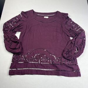 Meadow Rue Peasant Blouse Crochet Lace Purple Boho Feminine Long Sleeve Top 10